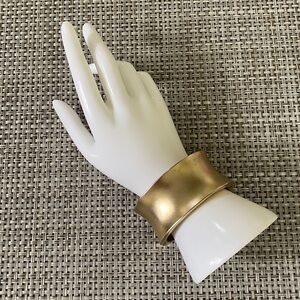 Gold Tone Metal Cuff Bracelet Bold Statement Bangle Hinged